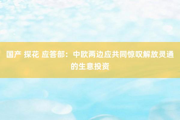 国产 探花 应答部：中欧两边应共同惊叹解放灵通的生意投资